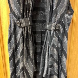 Forever 21 Black and Silver Striped Sweater Cardigan Vest